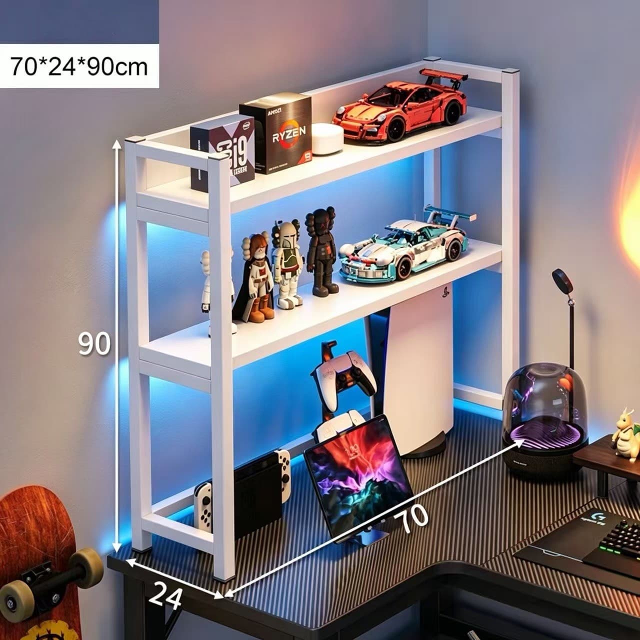 ארגונית יחידת מדפים אחסון לשולחן מחשב גיימינג רוחב 70 סמ דגם RSM-6008 מבית ROSSO ITALY ישירות מהיבואן צבע לבן 1