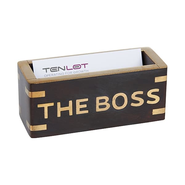 מעמד כרטיסי ביקור THE BOSS עשוי שילוב עץ ונחושת BRASS 1