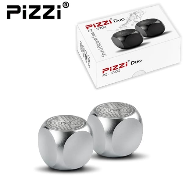 "פיצי מיני" PiZZi Mini-DUO זוג רמקולים Bluetooth עוצמתי 2x3W במיוחד 35מ"מ בלבד בצבע כסף 1