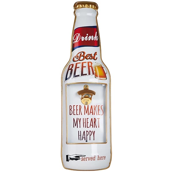 "BEER MAKES MY HEART HAPPY" פותחן בקבוקי בירה תלוי על קיר גדול 1